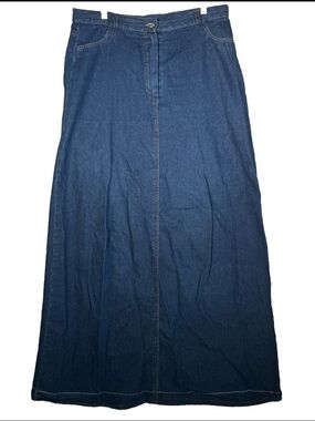 Vintage Blue Denim Floor Length Maxi Skirt 100% Cotton 5 Pocket Style
